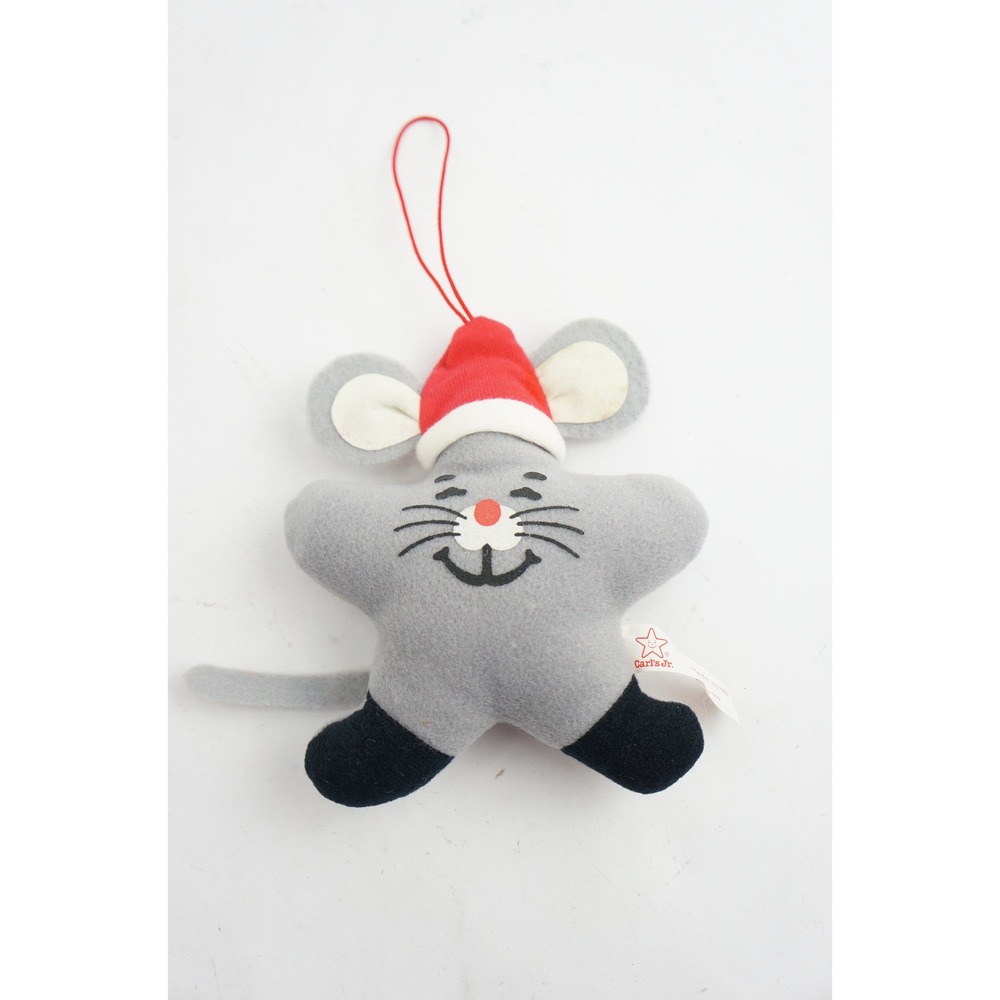 Carl's Jr. Plush Mouse Christmas Ornament Santa Hat Vintage 1992 Good